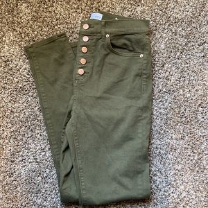 LOFT green high waist skinny ankle jeans with button fly